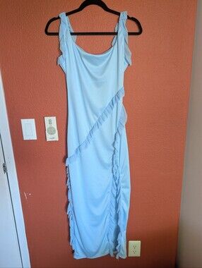 Light Blue Ruffle Midi Dress
